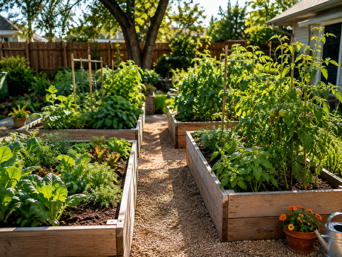 A productive raised-bed vegetable garden